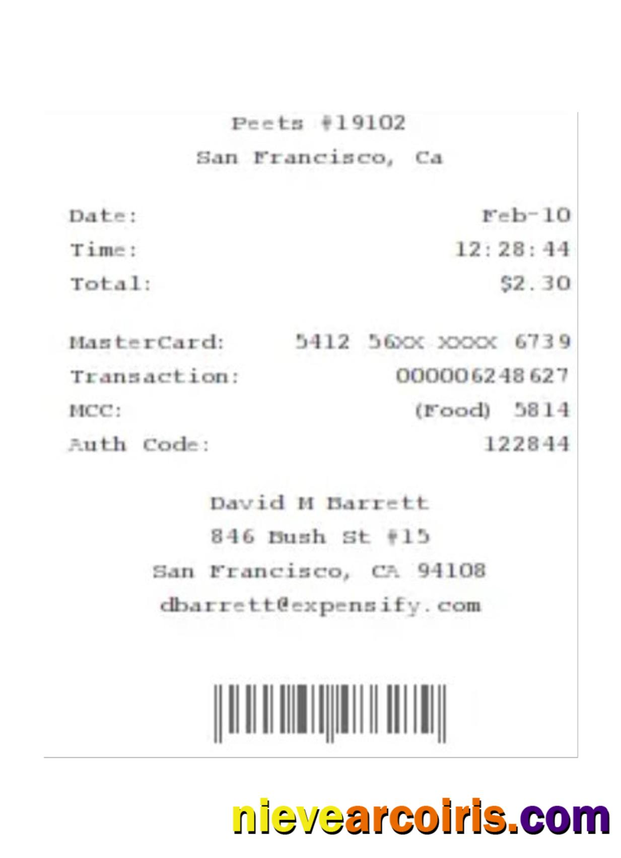 PEETS payment receipt